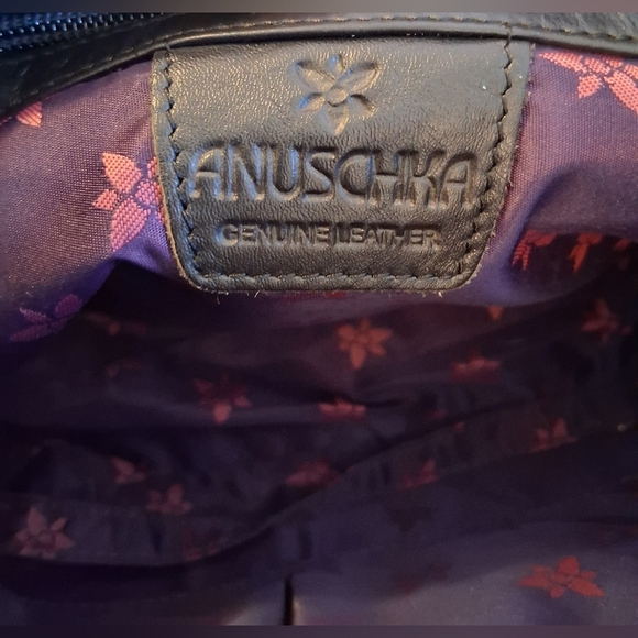 EUC Anuschka Black Leather Handmade Hummingbird Floral Casual Purse Bag - Picture 15 of 16